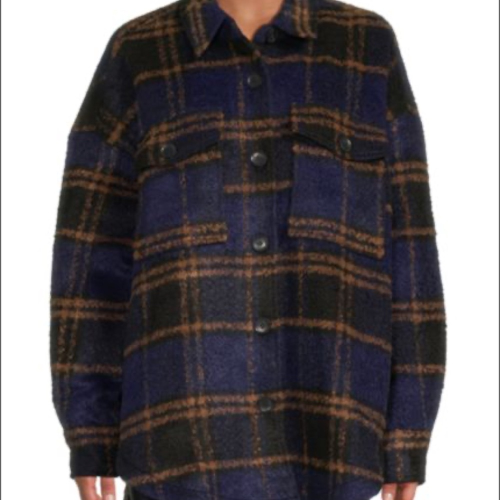 Good American Plaid Wool Blend Shacket